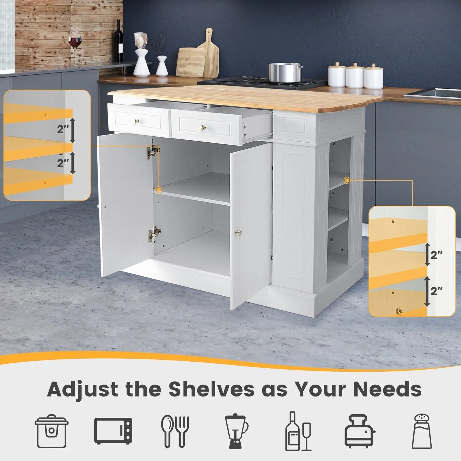 Kitchen Island with Storage and 3-Level Adjustable Shelves by DirectDeals