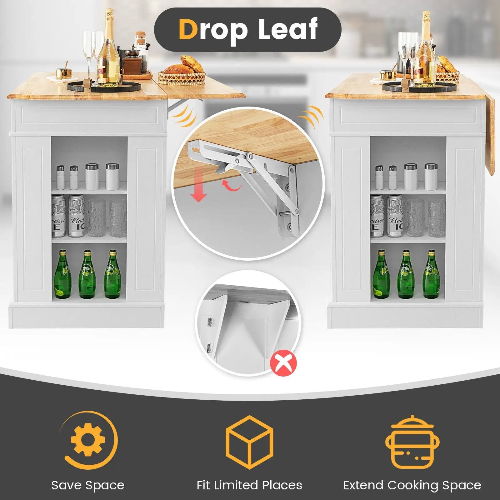 Kitchen Island with Storage and 3-Level Adjustable Shelves by DirectDeals