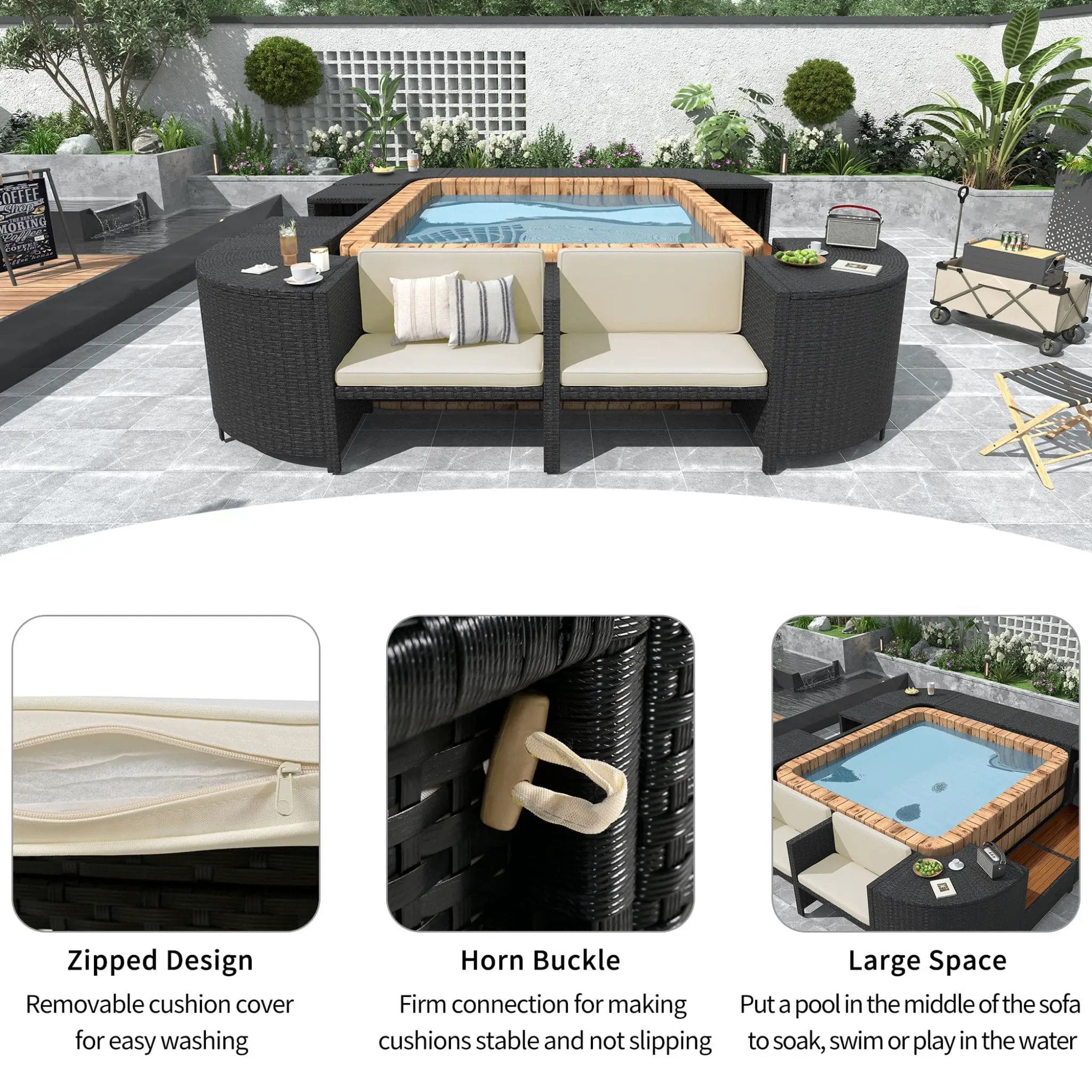 Large Outdoor Quadrilateral Spa Surround Rattan Sectional Sofa Set With Storage Compartments (SAK80217) by SAKSBY WHOLESALE
