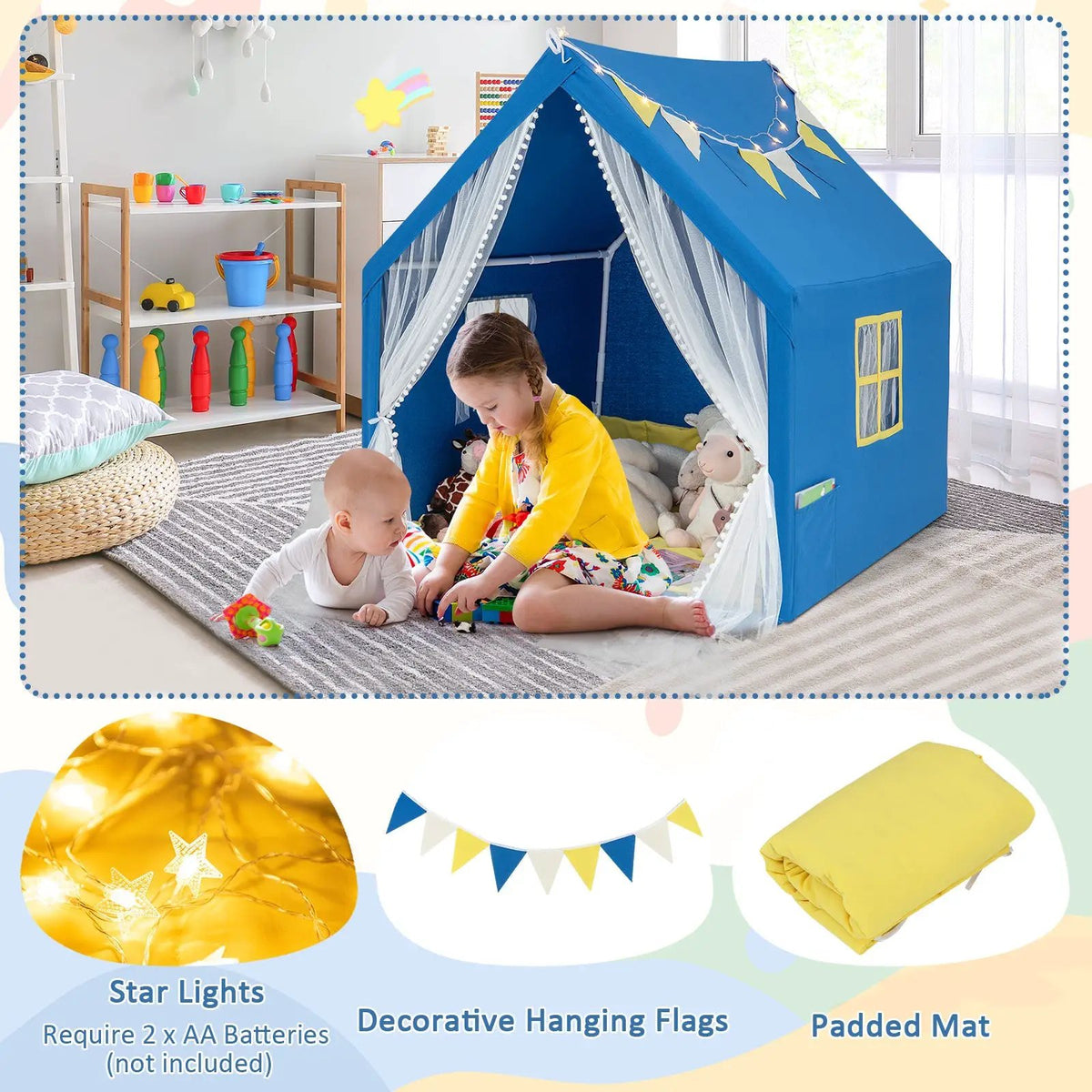 48 x 42 x 50 Inch Large Play Tent with Washable Cotton Mat Holiday Birthday Gift for Kids, photo 7 of 9
