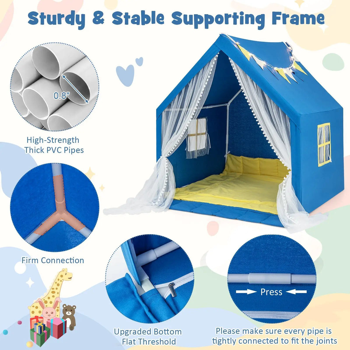 48 x 42 x 50 Inch Large Play Tent with Washable Cotton Mat Holiday Birthday Gift for Kids, photo 8 of 9