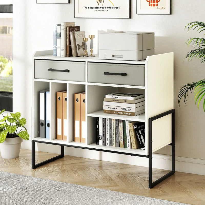 Large Record Player Stand with Charging Station Mid Century Modern Vinyl Storage Cabinet by DirectDeals