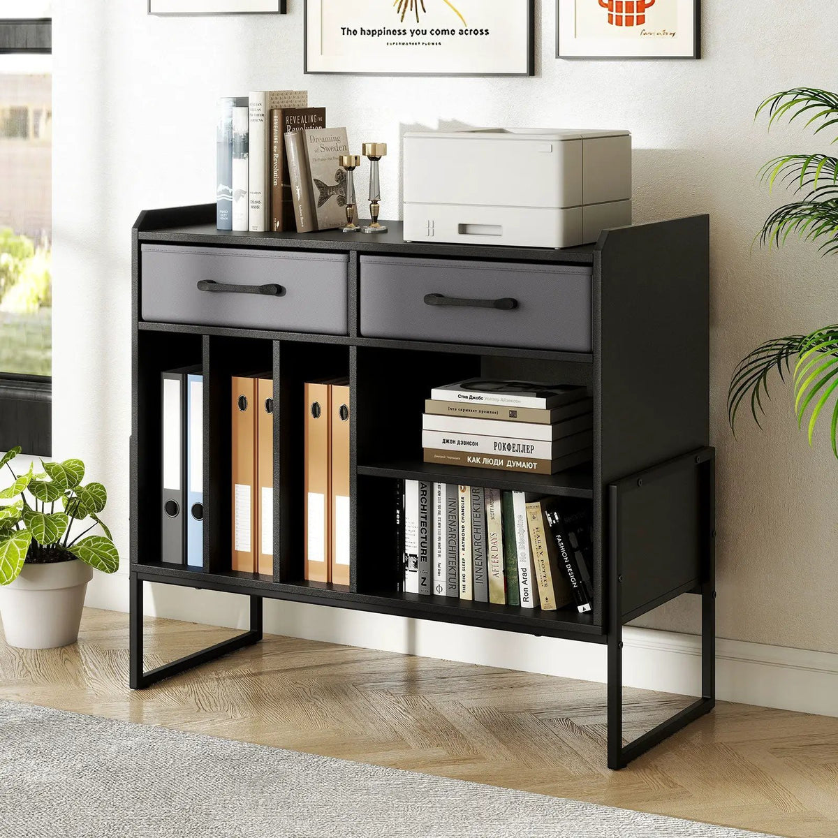 Large Record Player Stand with Charging Station Mid Century Modern Vinyl Storage Cabinet, photo 18 of 24