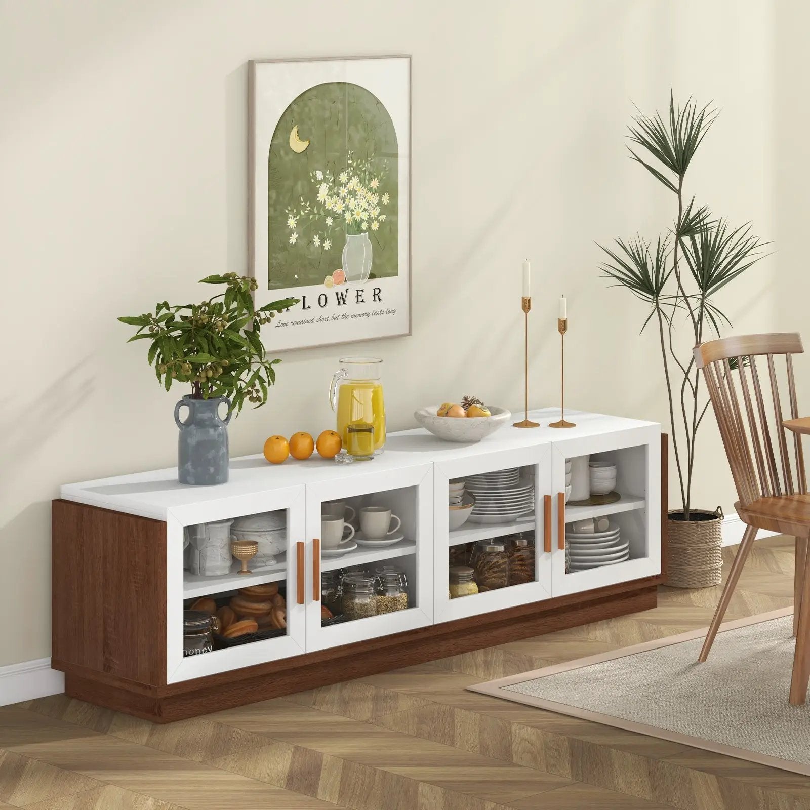 Large TV Stand for TVs up to 75 Inch with 4 Tempered Glass Doors for Living Room by DirectDeals