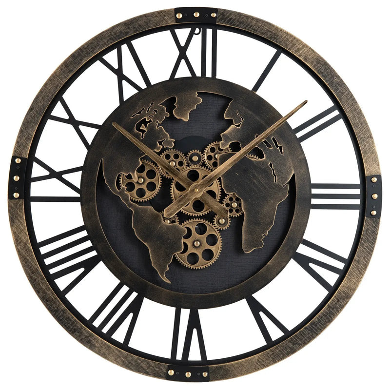 Large Wall Clock 27" Gear Clock with World Map-Brown by DirectDeals