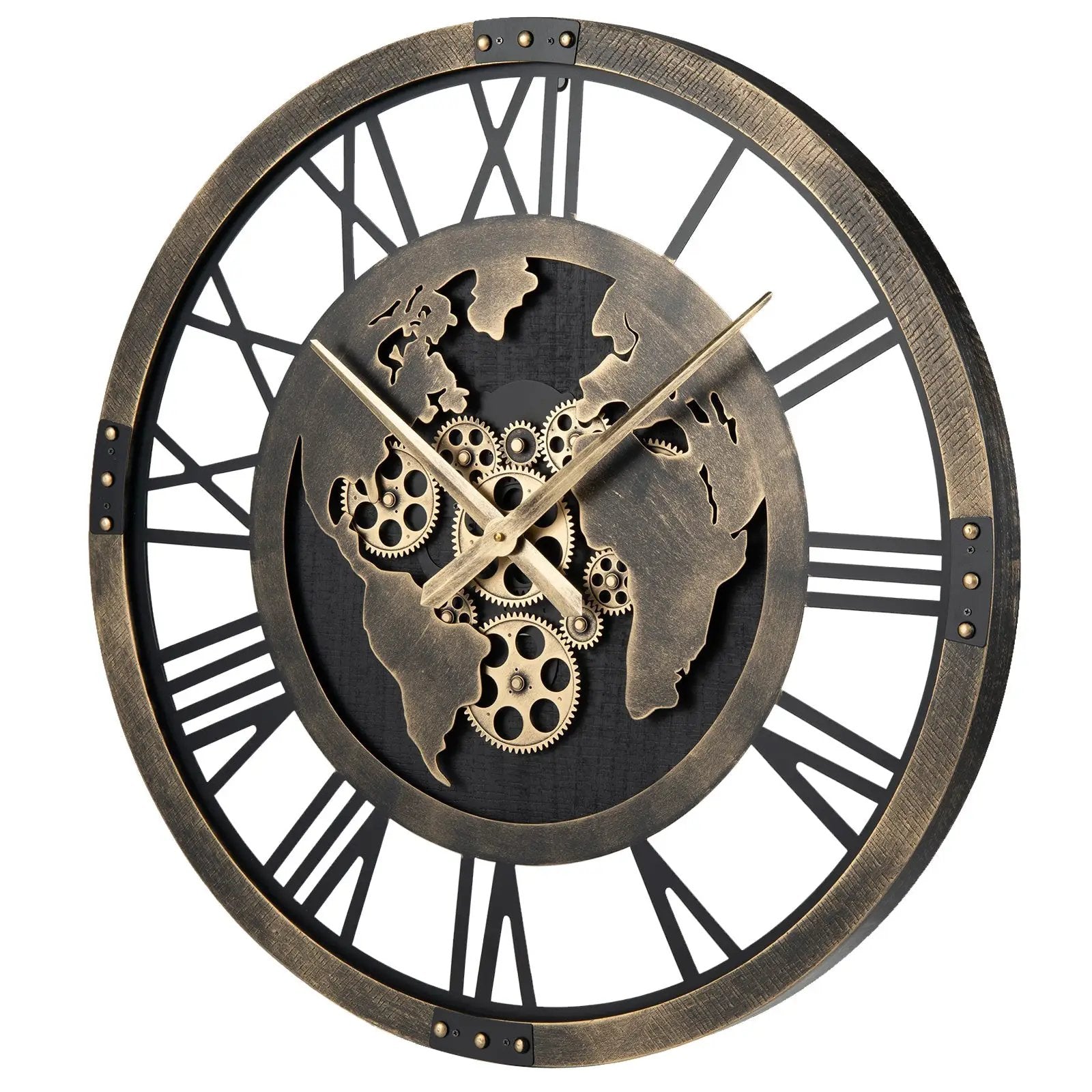 Large Wall Clock 27" Gear Clock with World Map-Brown by DirectDeals