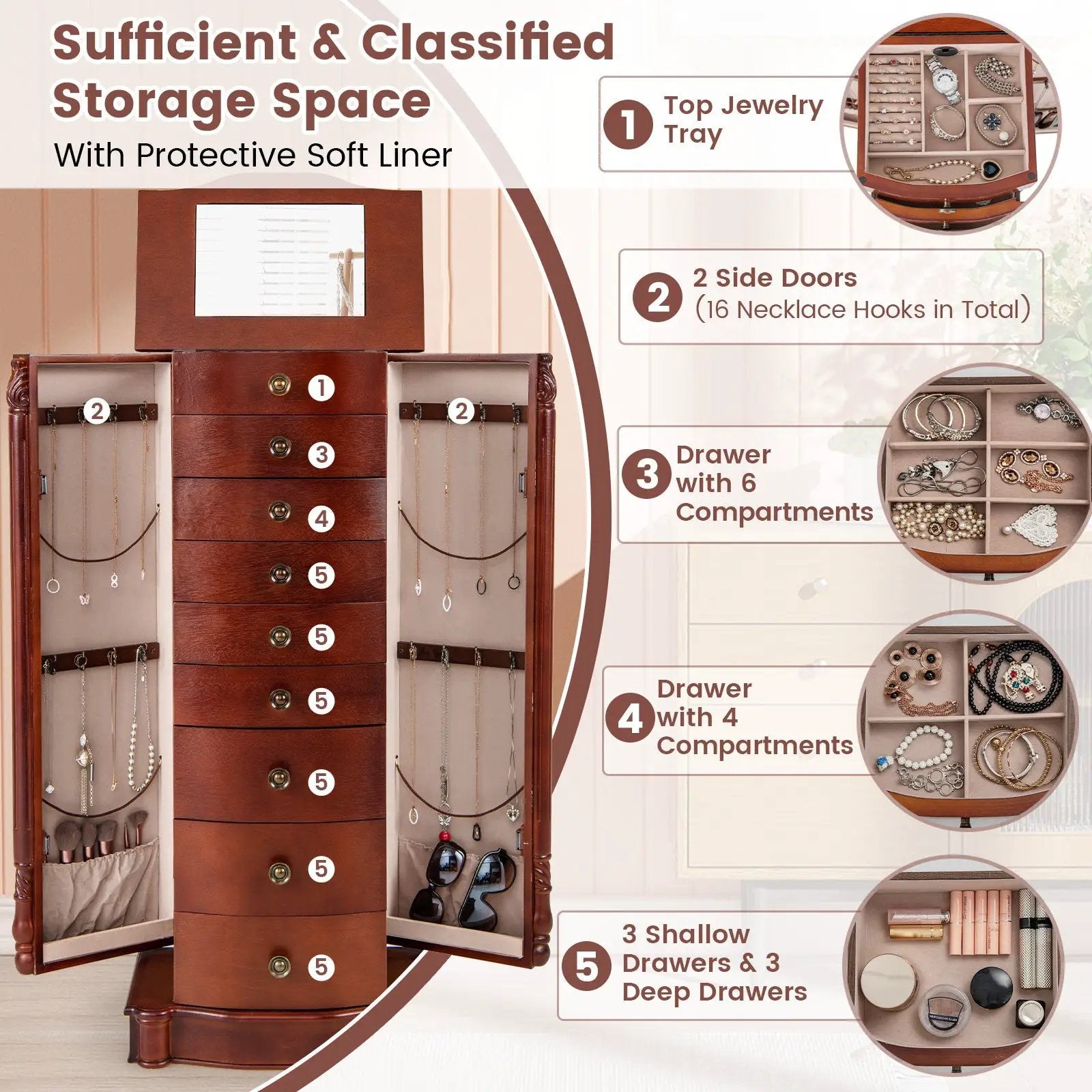 Large Wooden Jewelry Storage Box Organizer by DirectDeals