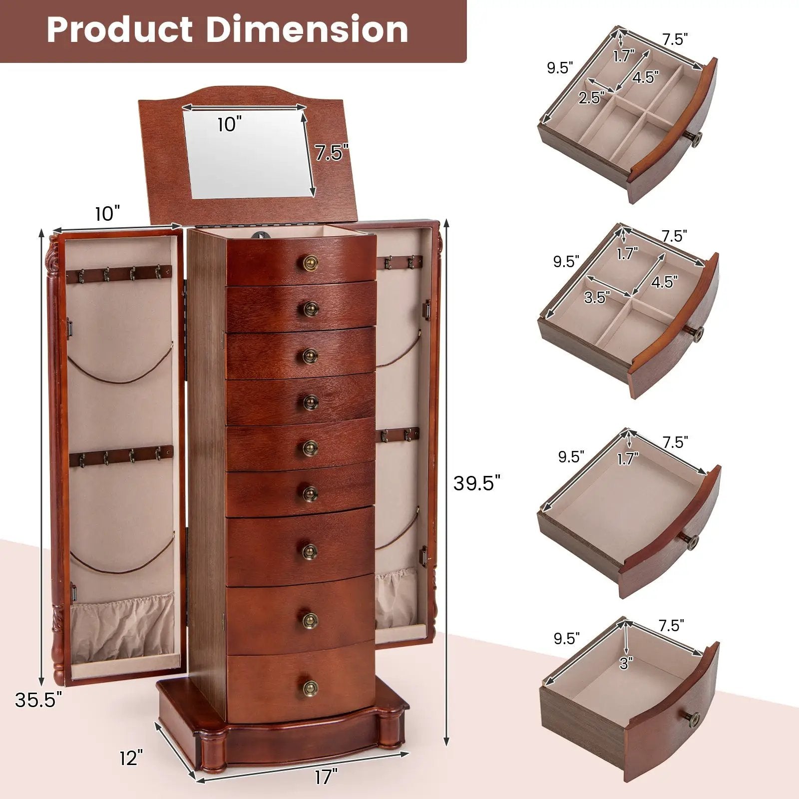 Large Wooden Jewelry Storage Box Organizer by DirectDeals