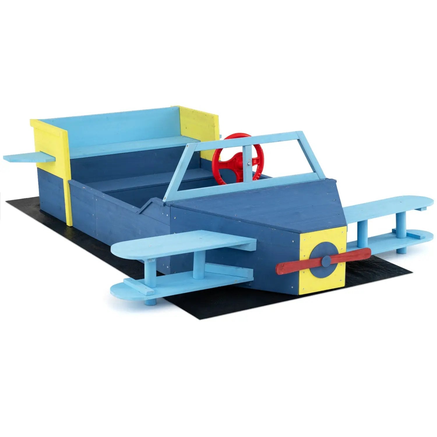 Wooden Airplane Sandbox with Bench Seat and Bottom Liner by DirectDeals
