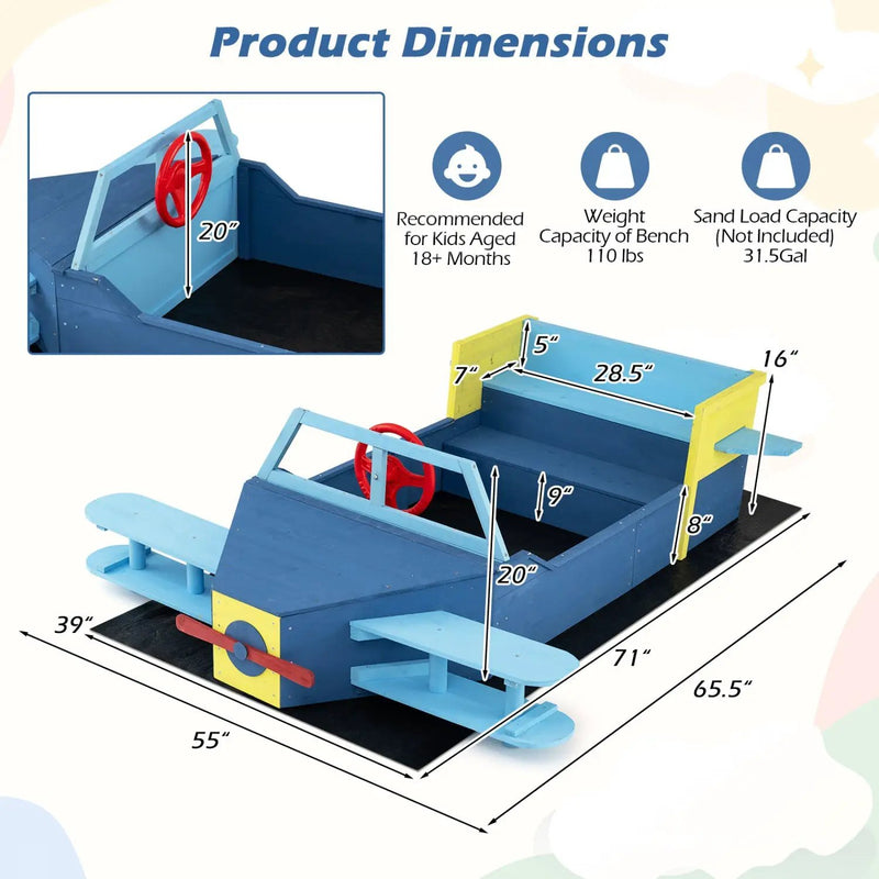 Large Wooden Kids Sandbox with Bottom Liner and Bench Seat by DirectDeals