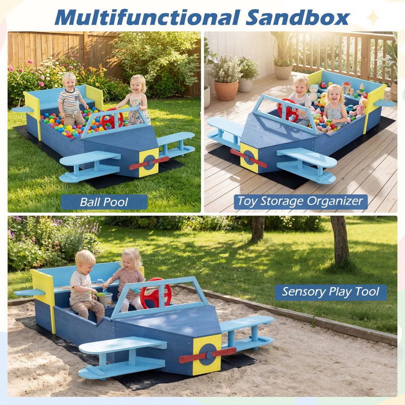 Large Wooden Kids Sandbox with Bottom Liner and Bench Seat by DirectDeals