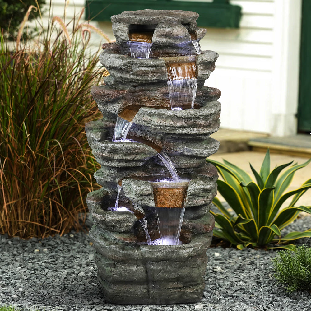 Resin Serpentine Slate Column Cascading Outdoor Fountain, photo 2 of 7