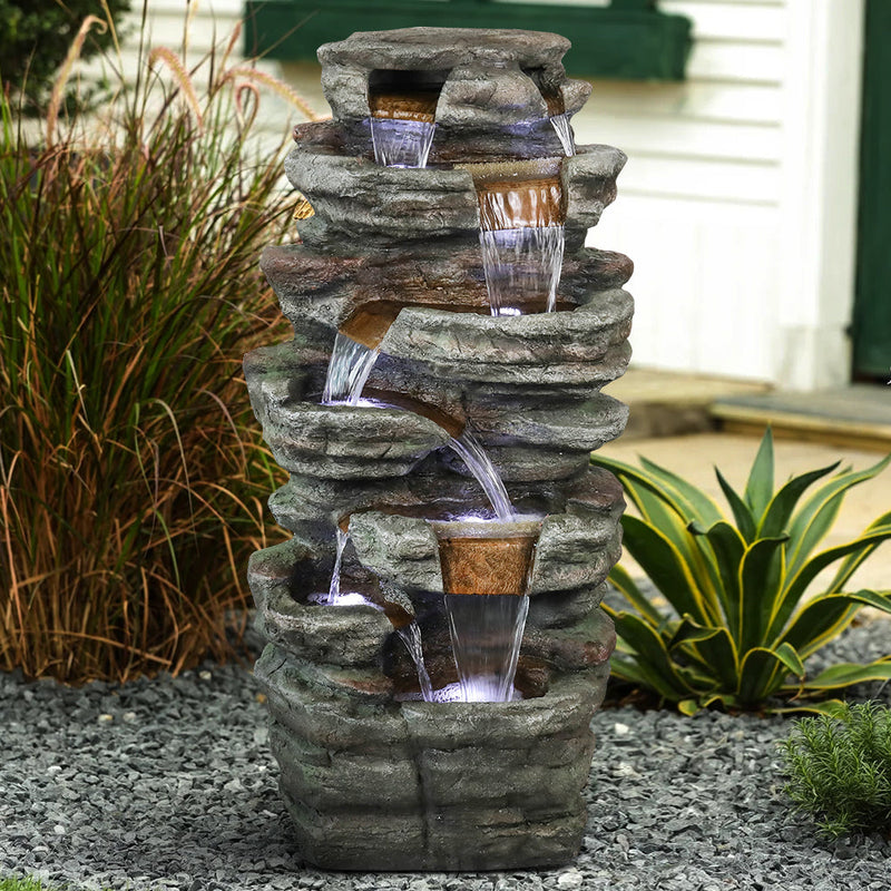 Resin Serpentine Slate Column Cascading Outdoor Fountain, photo 2 of 7