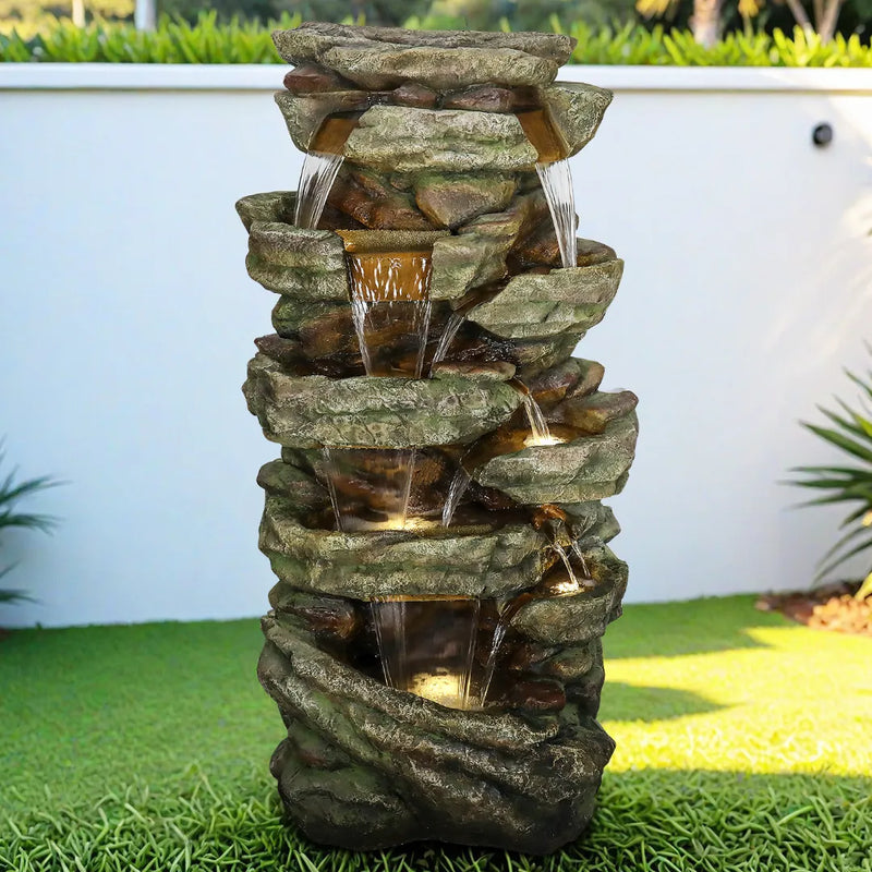 Resin Stacked Stone Rock Waterfall Outdoor Fountain with LED, photo 3 of 6