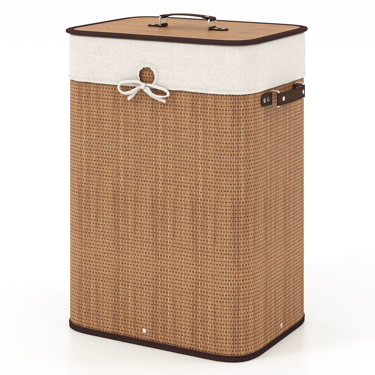 19 Gal Rectangle Laundry Basket Bamboo Clothes Hamper with Handles and Lid, photo 11 of 11