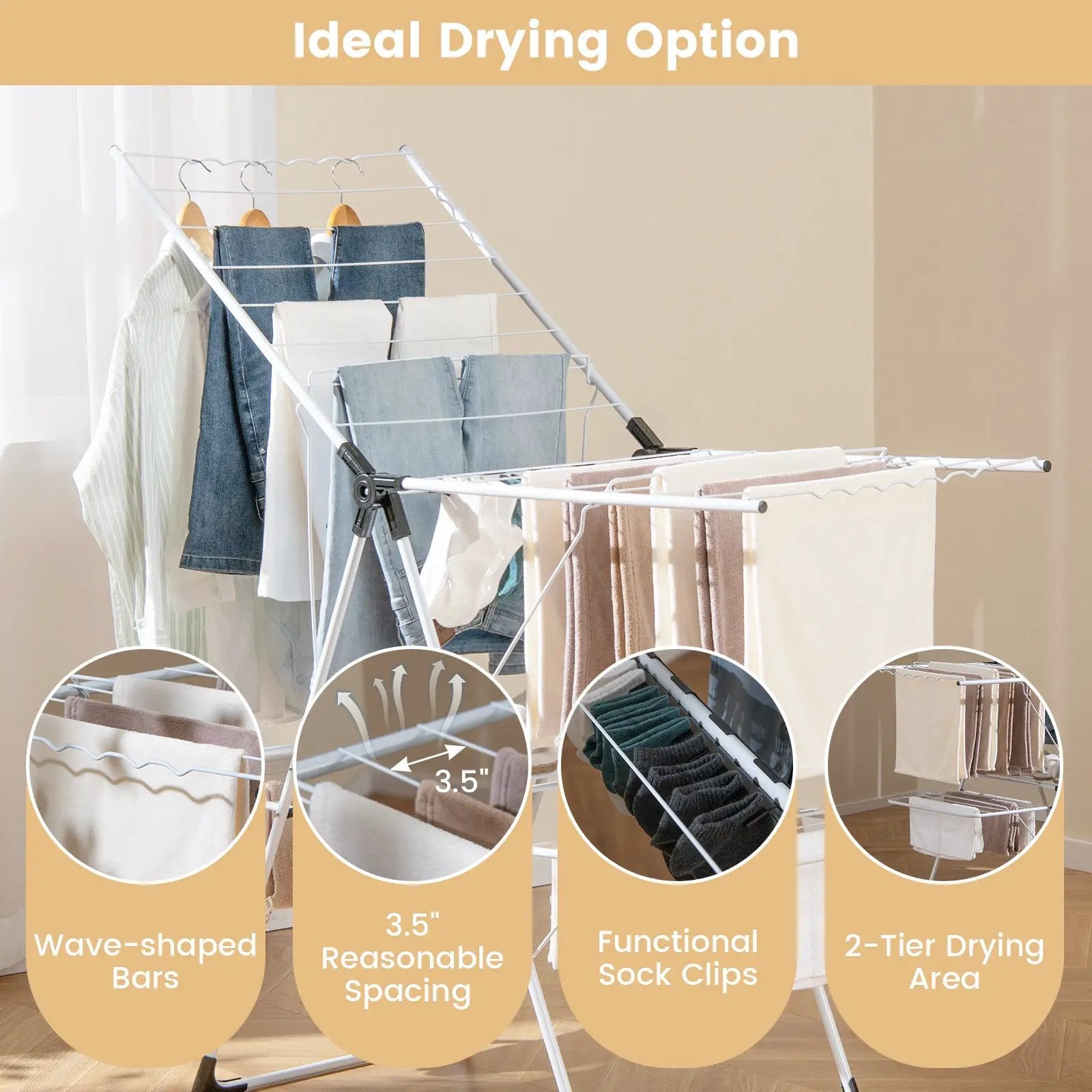 2-level Laundry Drying Rack with Height Adjustable Wings by DirectDeals