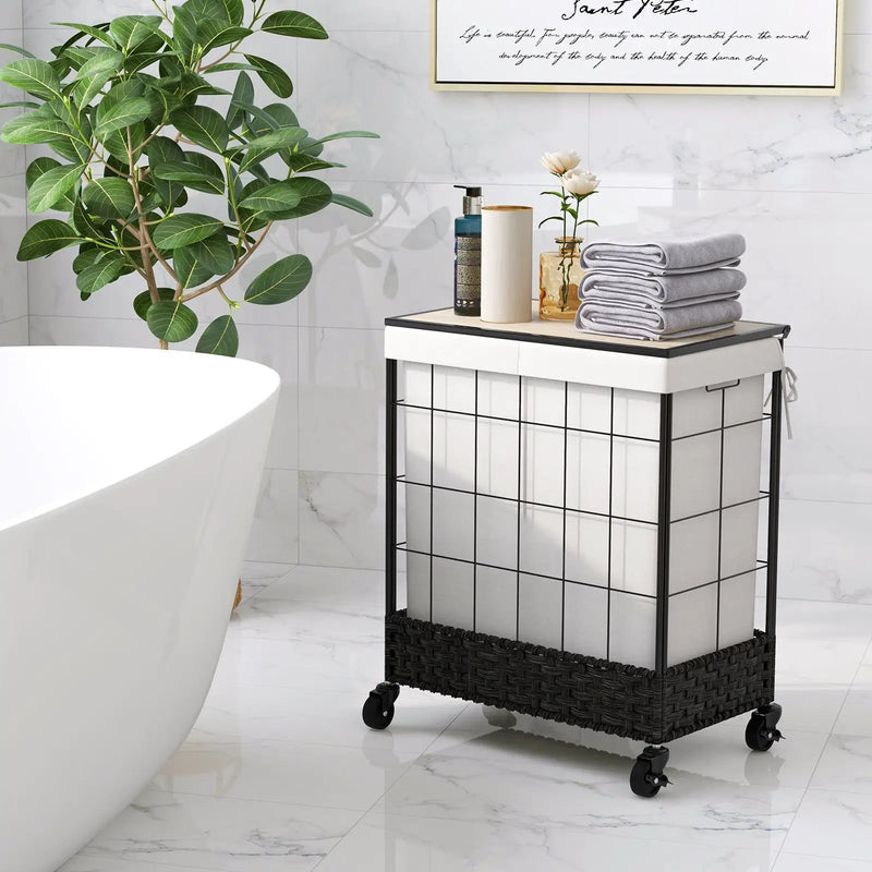 Laundry Hamper with Lid and Lockable Wheels by DirectDeals
