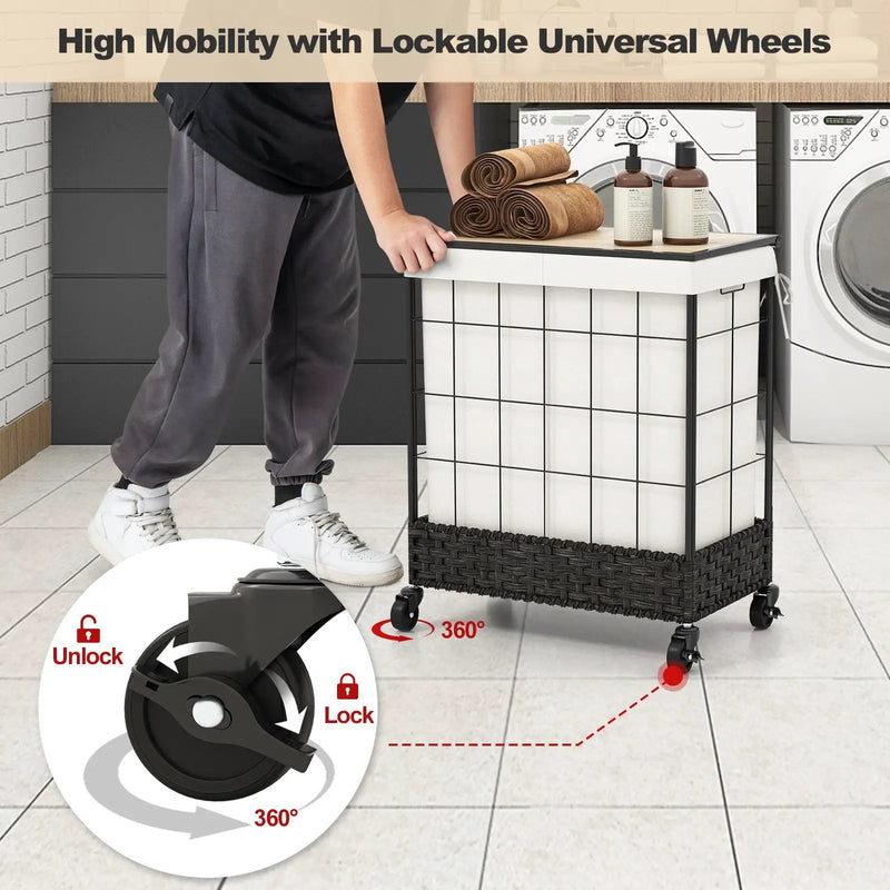 Laundry Hamper with Lid and Lockable Wheels by DirectDeals