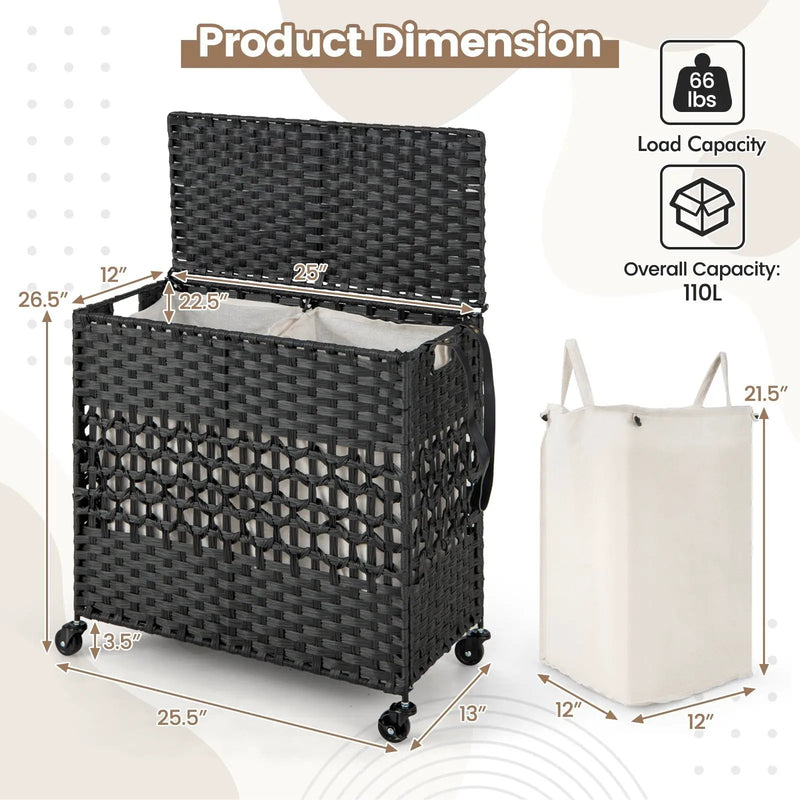 2-Section Laundry Hamper with Removable Bags, 110L by DirectDeals