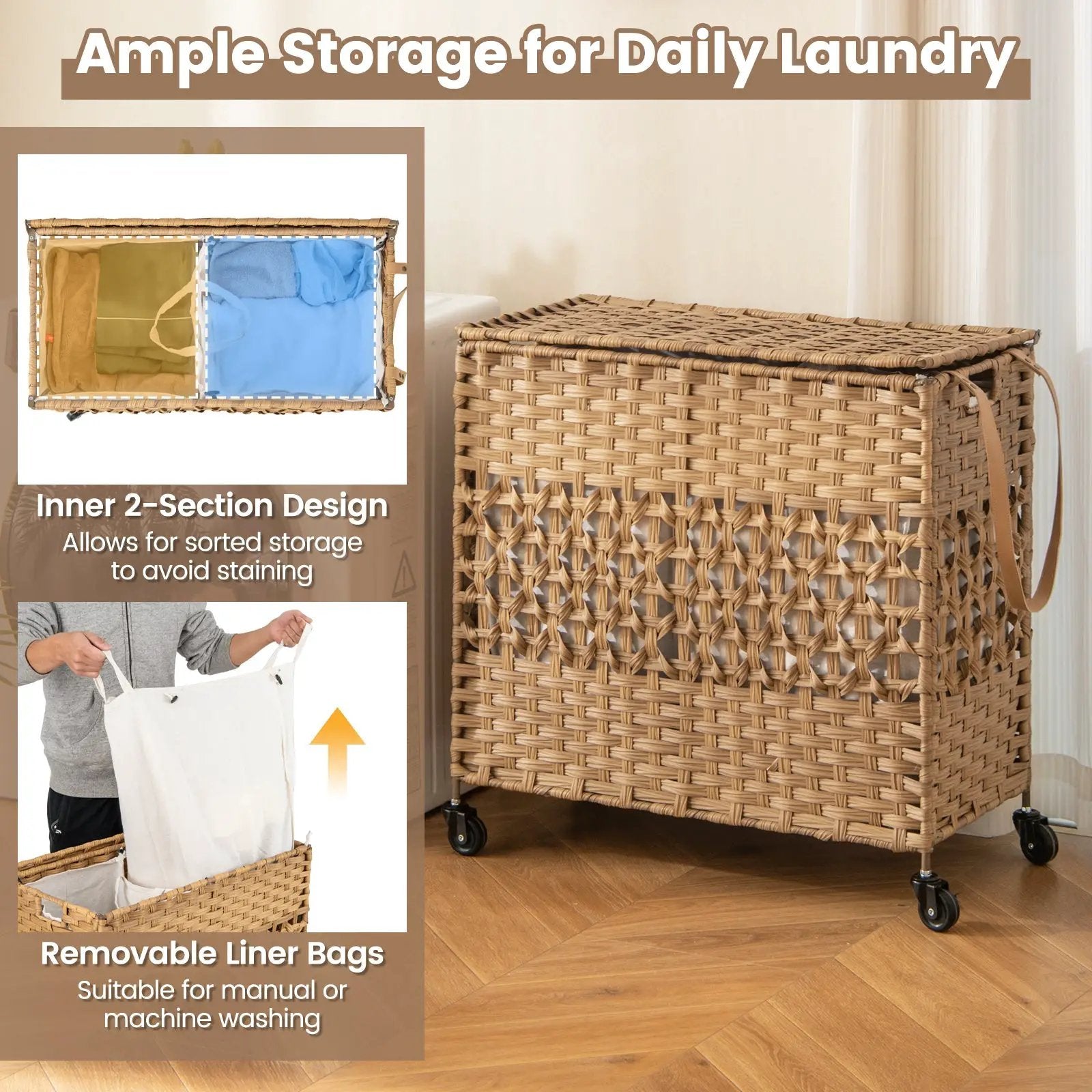 2-Section Laundry Hamper with Removable Bags, 110L by DirectDeals