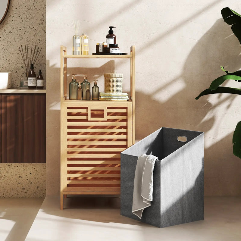 Bamboo Tilt out Laundry Hamper with Foldable and Removable Basket-Natural by DirectDeals