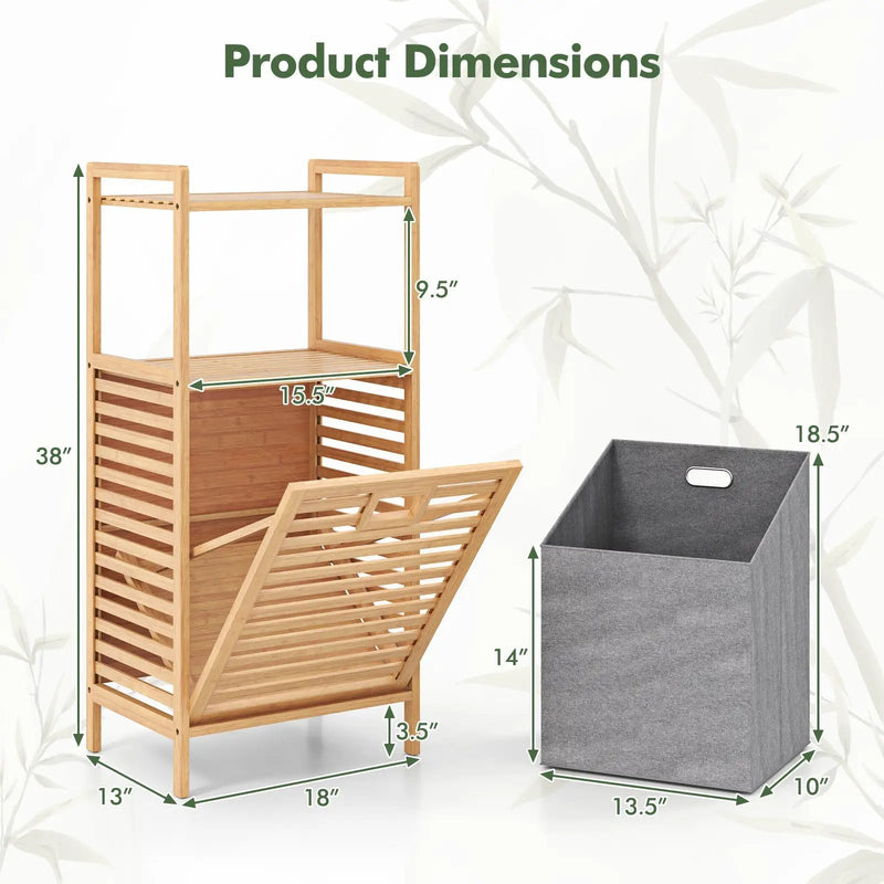 Bamboo Tilt out Laundry Hamper with Foldable and Removable Basket-Natural by DirectDeals