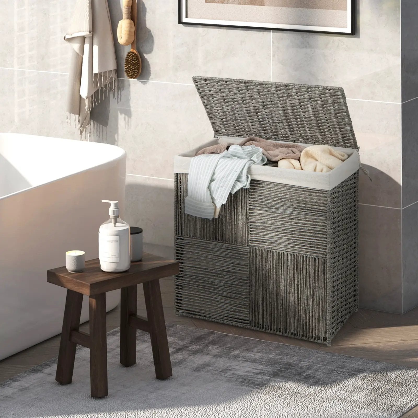 29 Gallons Laundry Hamper with Convenient Handles and Removable Liner Bag-Gray by DirectDeals