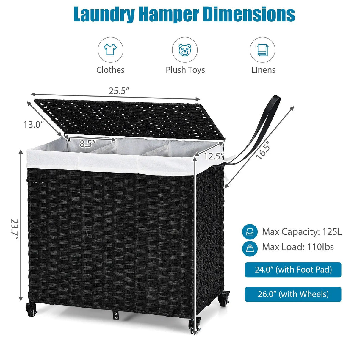 Laundry Hamper with Wheels and Lid, photo 11 of 24