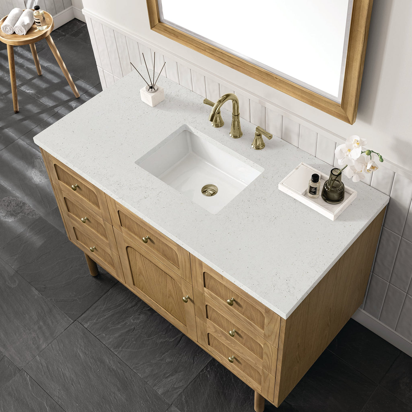 James Martin Laurent 48" Dual Mount Single Bathroom Vanity, Light Natural Oak with Lime Delight countertop