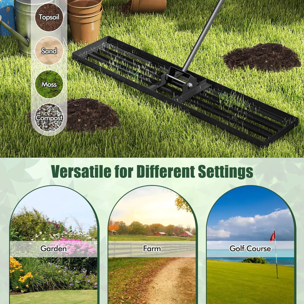 Lawn Leveling Rake 46 x 10 Inch Heavy Duty Lawn Level Tool for Soil, photo 6 of 10