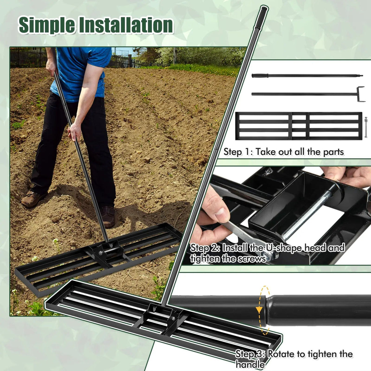 Lawn Leveling Rake 46 x 10 Inch Heavy Duty Lawn Level Tool for Soil, photo 8 of 10