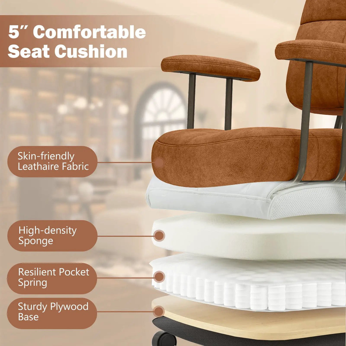 Leathaire Upholstered Task Home Office Chair with Cushioned Back, photo 6 of 9