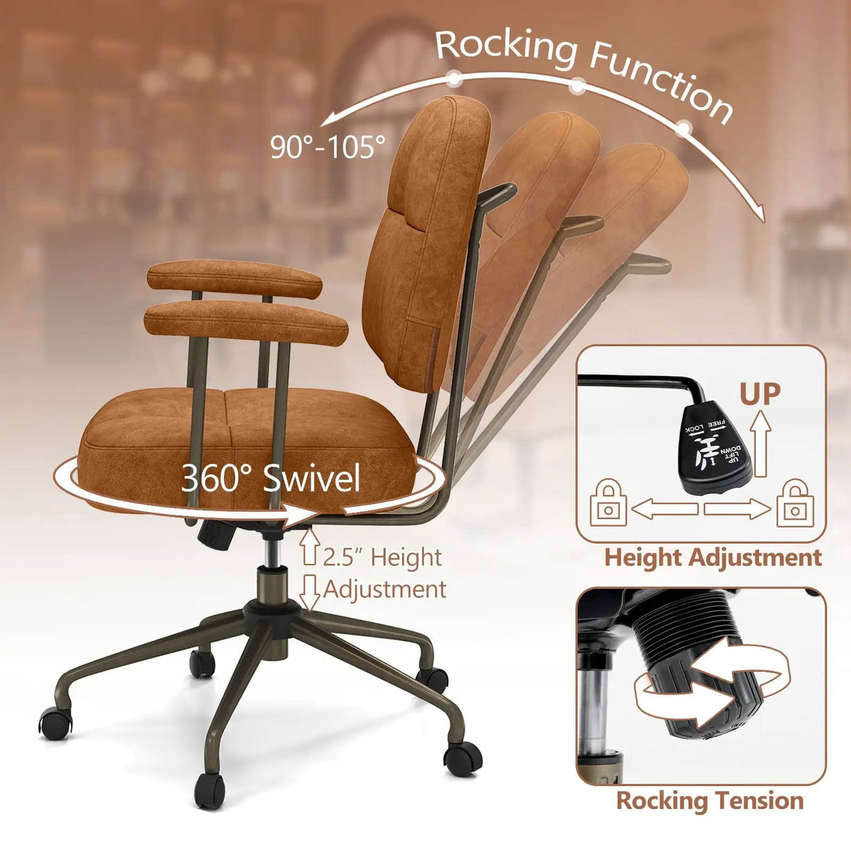Leathaire Upholstered Task Home Office Chair with Cushioned Back, photo 7 of 9