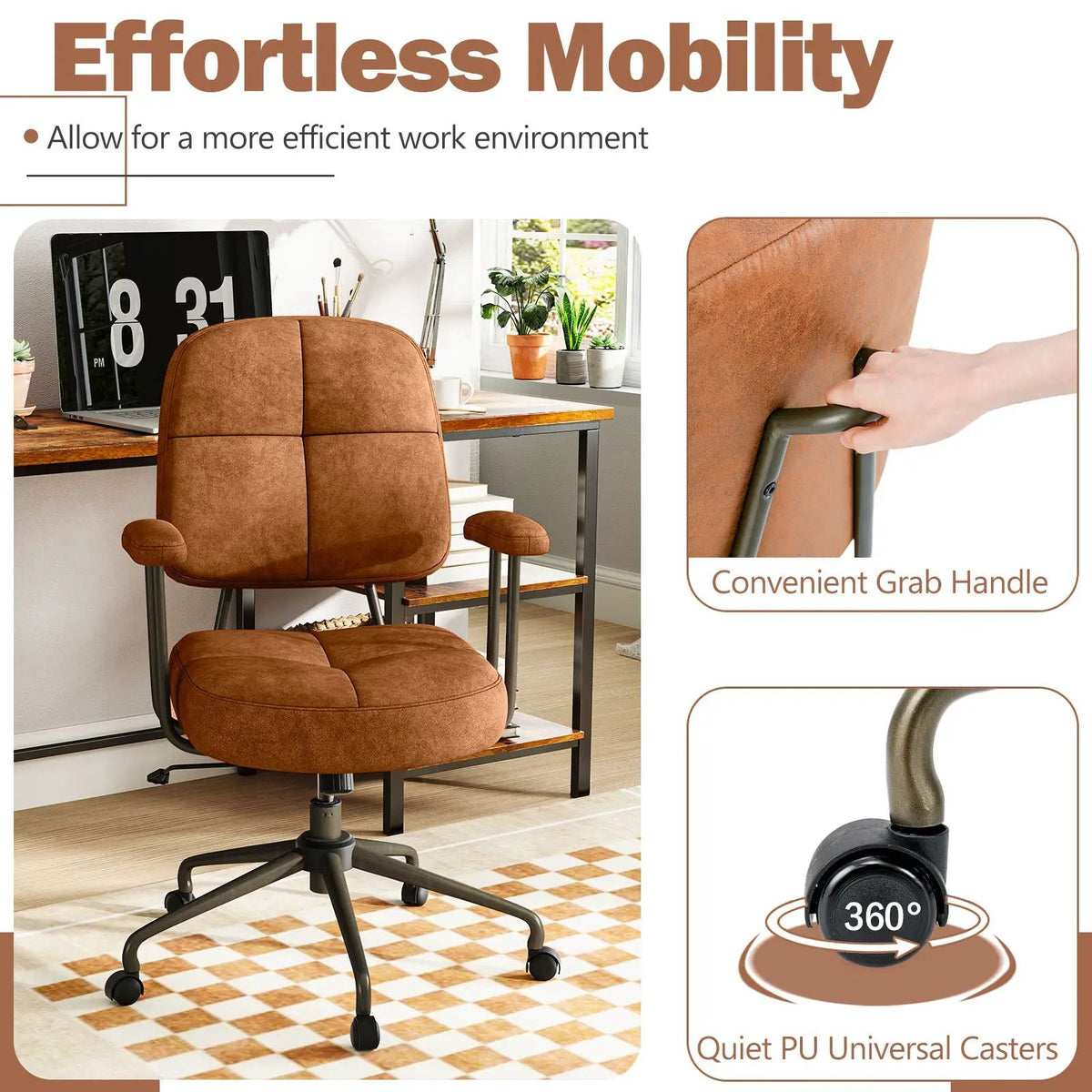 Leathaire Upholstered Task Home Office Chair with Cushioned Back, photo 8 of 9