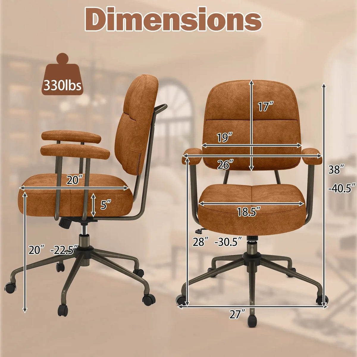 Leathaire Upholstered Task Home Office Chair with Cushioned Back, photo 5 of 9
