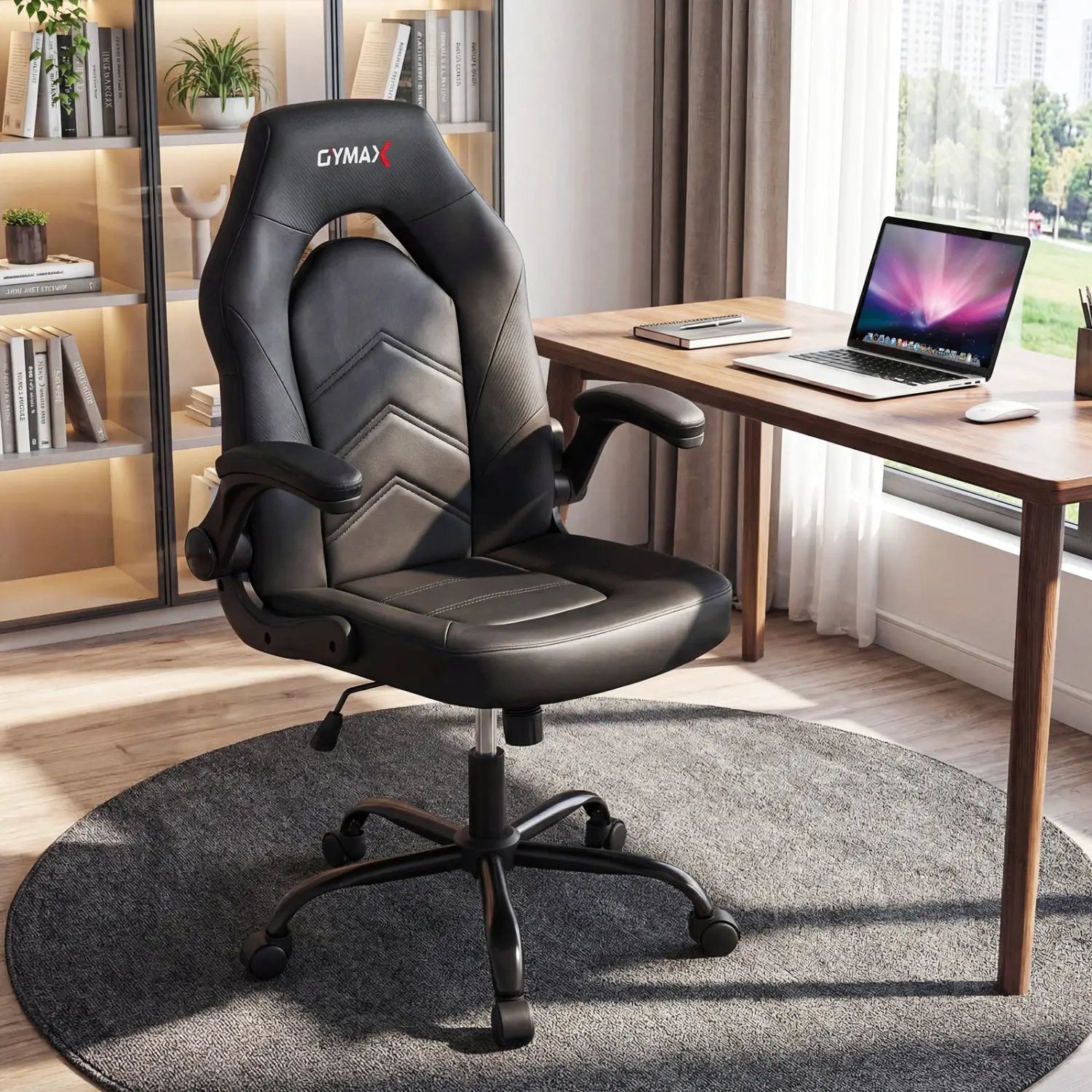 Leather Office Chair Ergonomic Computer Desk Chair with Flip-up Armrests by DirectDeals