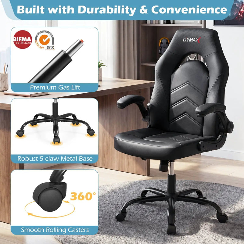 Leather Office Chair Ergonomic Computer Desk Chair with Flip-up Armrests by DirectDeals