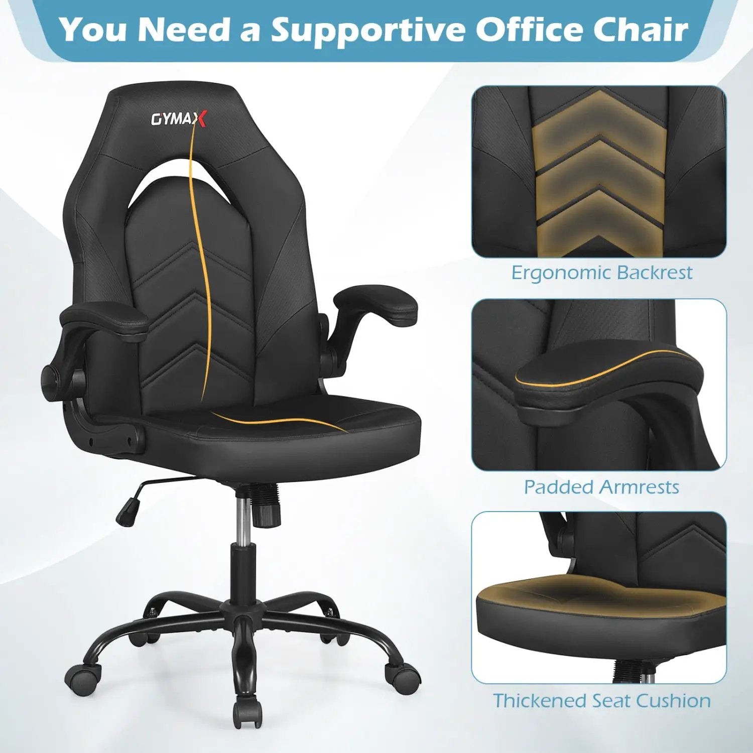 Leather Office Chair Ergonomic Computer Desk Chair with Flip-up Armrests by DirectDeals