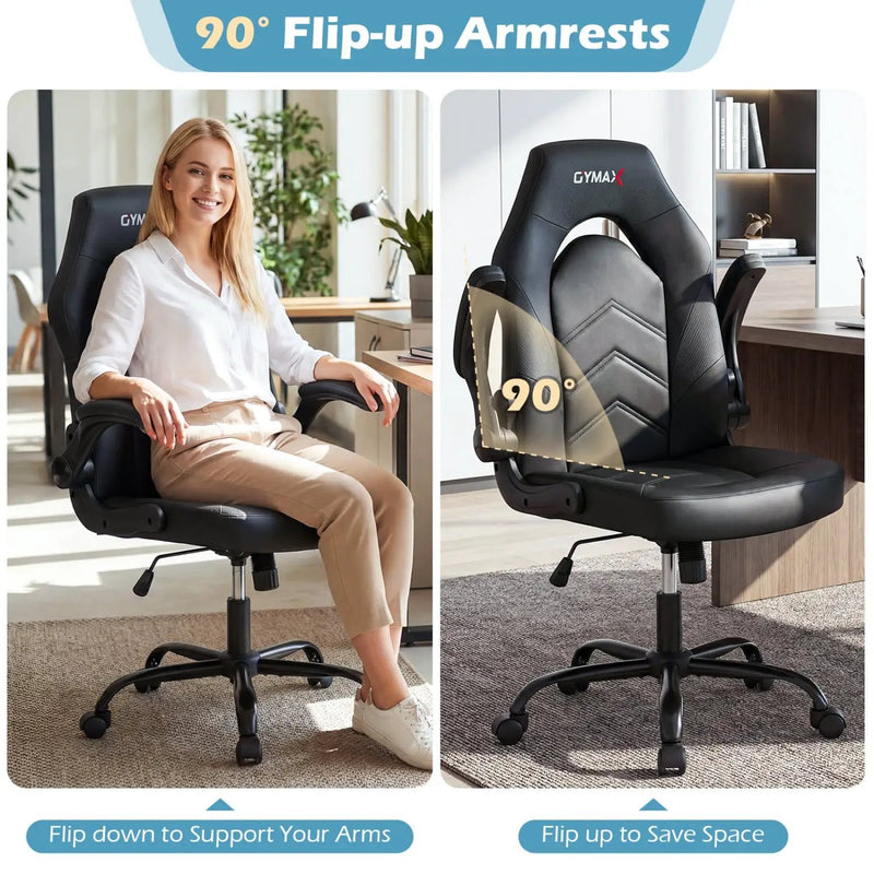Leather Office Chair Ergonomic Computer Desk Chair with Flip-up Armrests by DirectDeals