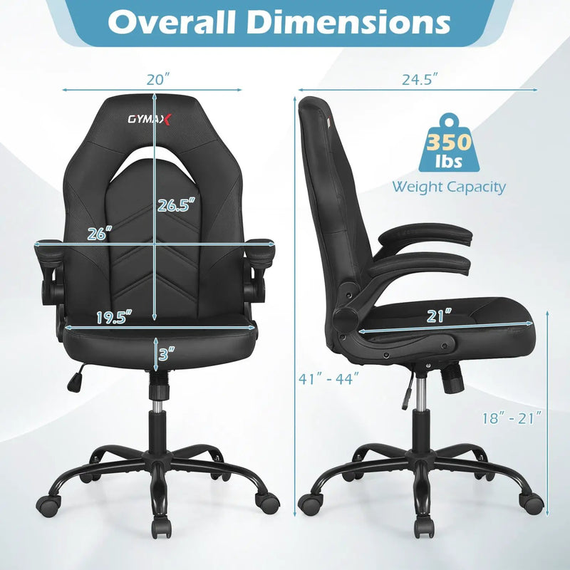 Leather Office Chair Ergonomic Computer Desk Chair with Flip-up Armrests by DirectDeals