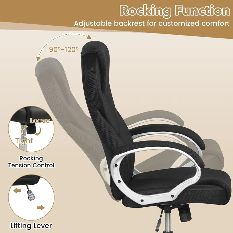 Leather Office Chair Ergonomic Mesh Executive Chair with Padded Armrests and Rocking Backrest by DirectDeals