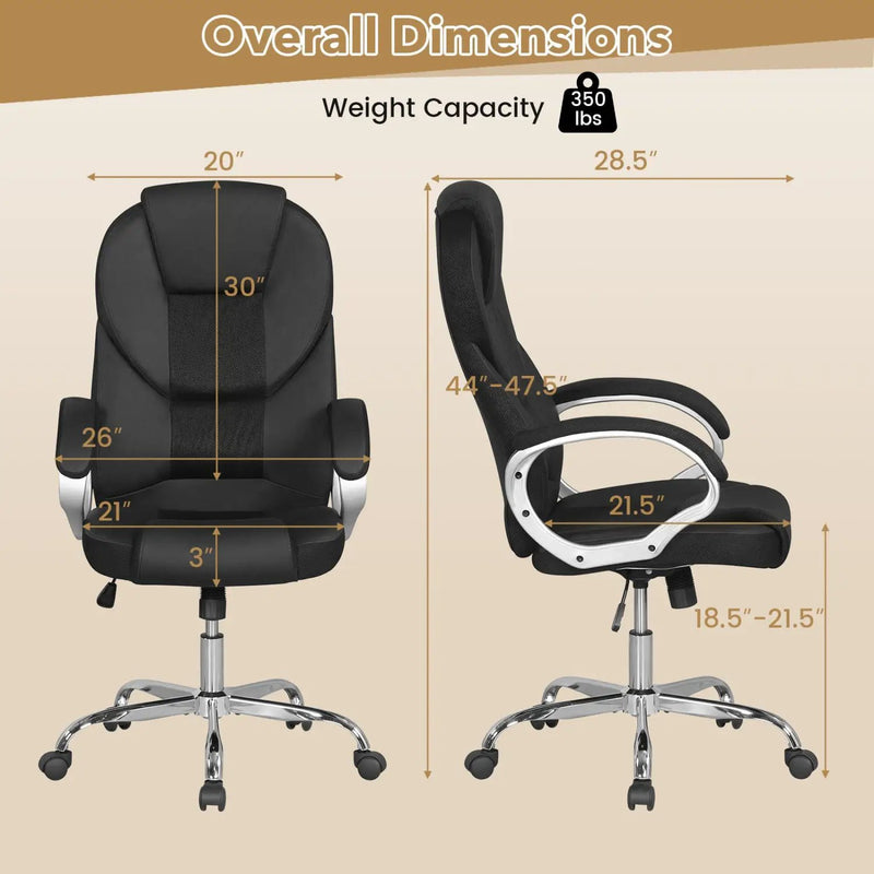 Leather Office Chair Ergonomic Mesh Executive Chair with Padded Armrests and Rocking Backrest by DirectDeals