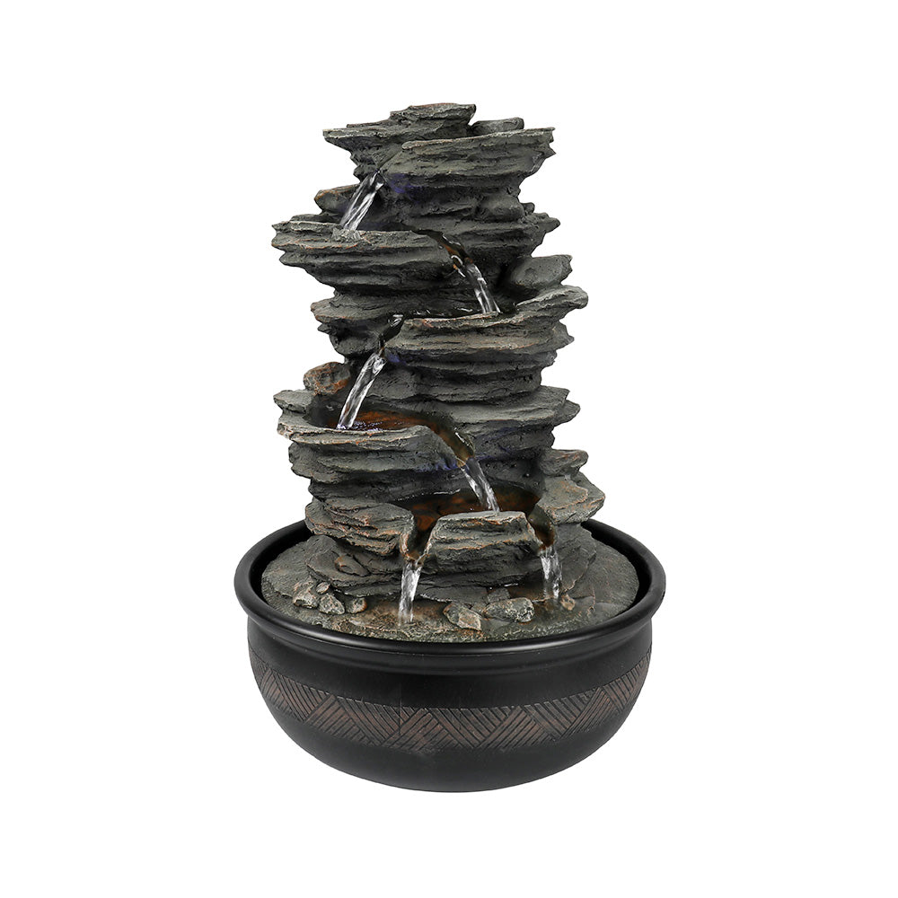 Resin 6 Tier Slate Tabletop Water Fountain 15 Inch LED, photo 8 of 12