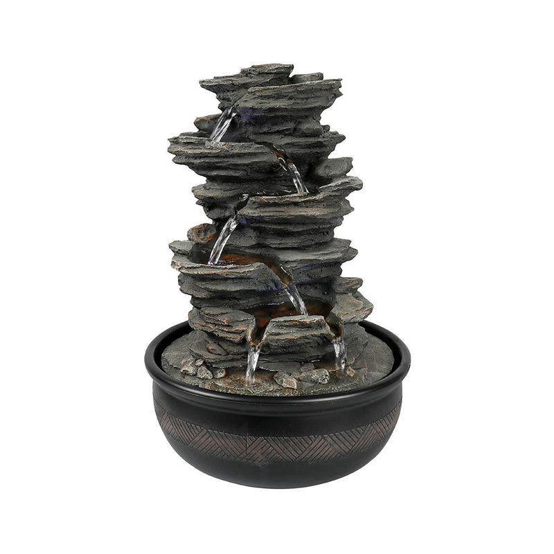 Resin 6 Tier Slate Tabletop Water Fountain 15 Inch LED, photo 8 of 12