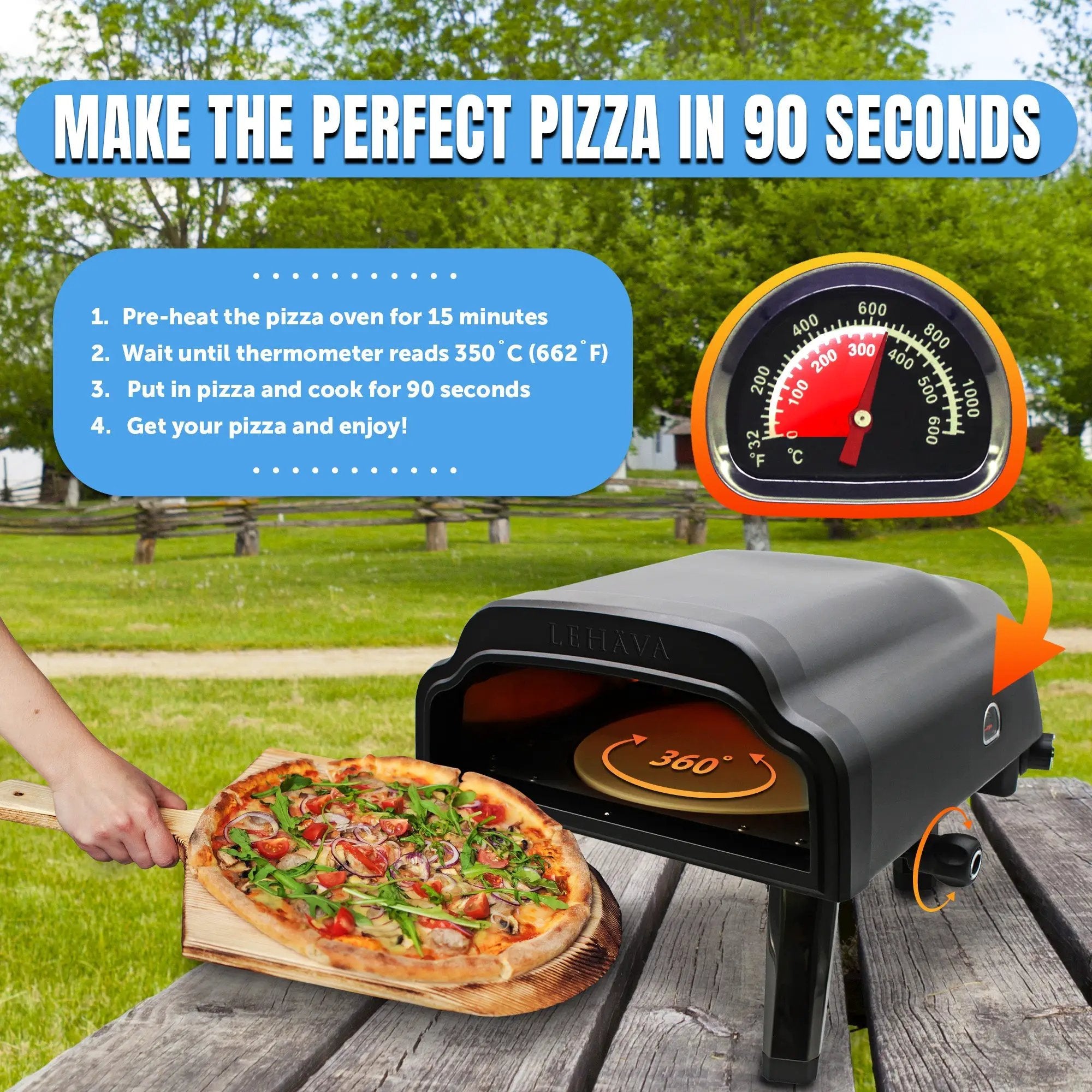 Flame King Outdoor Portable 14-inch Propane Pizza Oven Gas 360 Degree Rotating Stone by Flame King Products