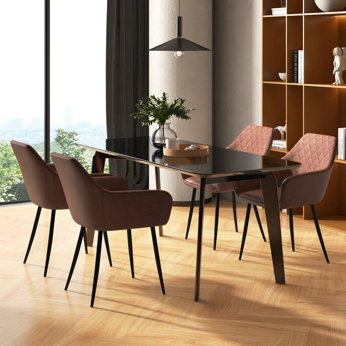 Leisure Dining Chair Set of 2 with Curved Backrest and Wide Seat by DirectDeals