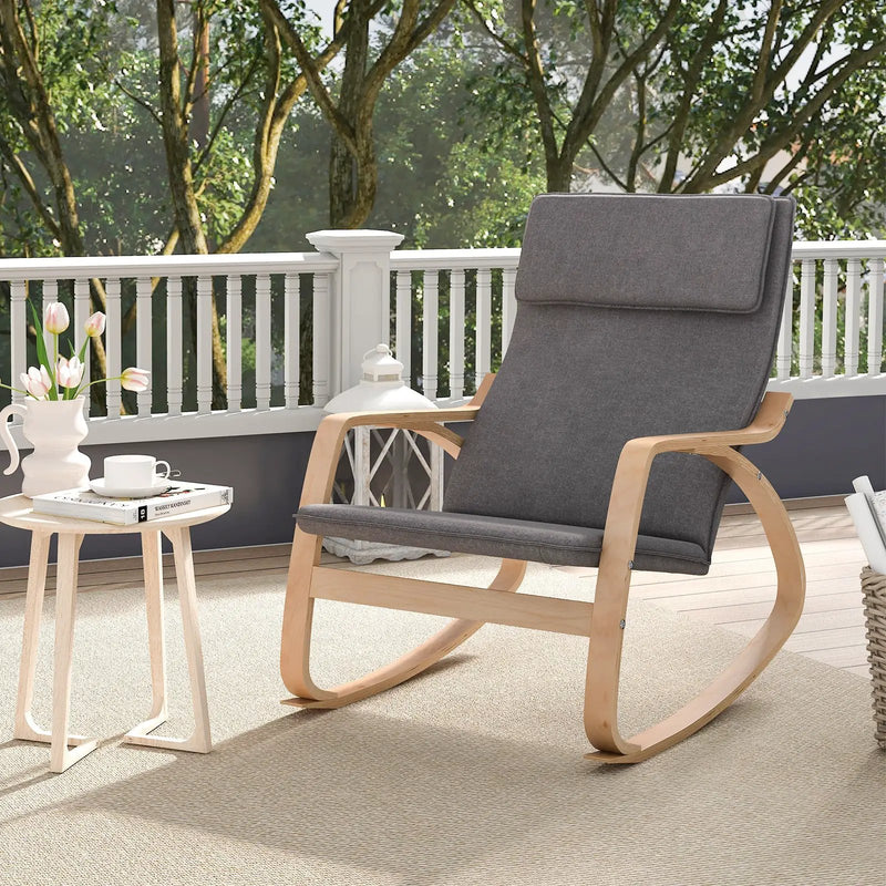 Stable Wooden Frame Leisure Rocking Chair with Removable Upholstered Cushion by DirectDeals