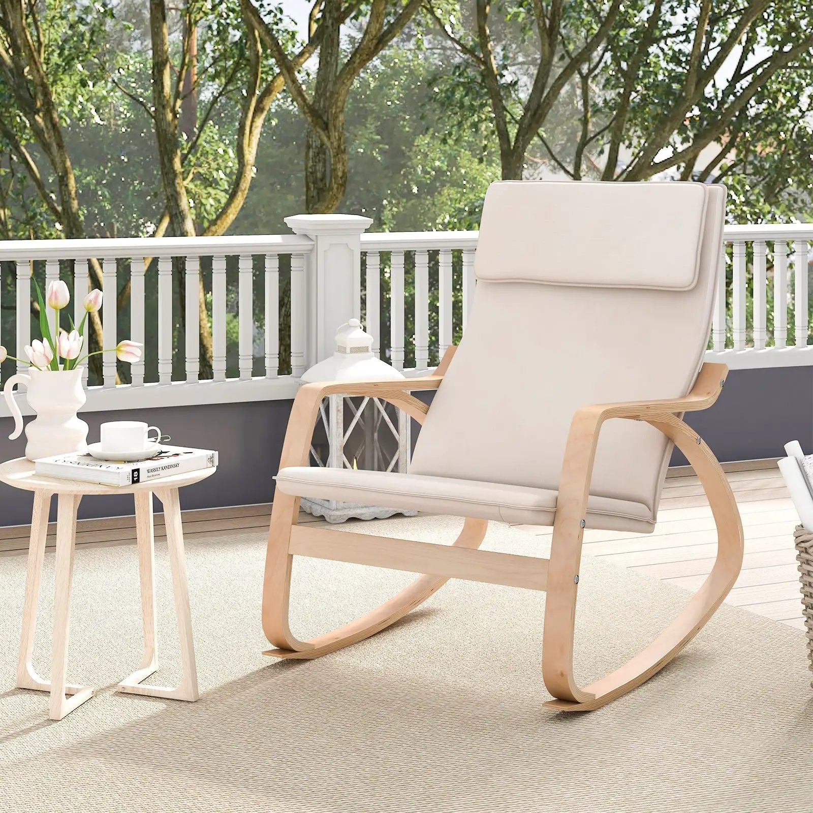 Stable Wooden Frame Leisure Rocking Chair with Removable Upholstered Cushion by DirectDeals