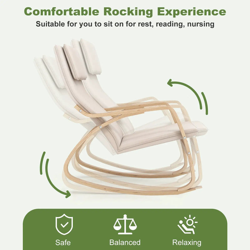 Stable Wooden Frame Leisure Rocking Chair with Removable Upholstered Cushion by DirectDeals