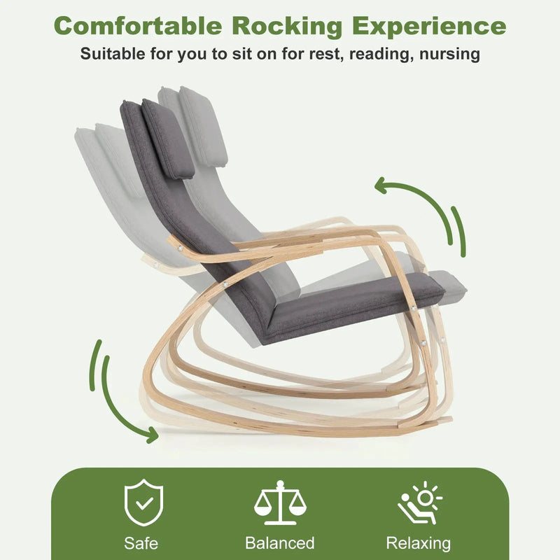 Stable Wooden Frame Leisure Rocking Chair with Removable Upholstered Cushion by DirectDeals